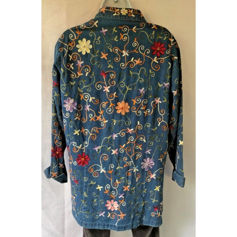 Vintage Life Style Womens 1X Denim Jacket Floral Embroidered Grannycore 90s - Picture 6 of 16